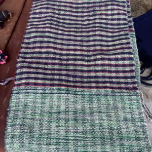 ผ้าพันคอผ้าฝ้าย สีเขียวลายขาว